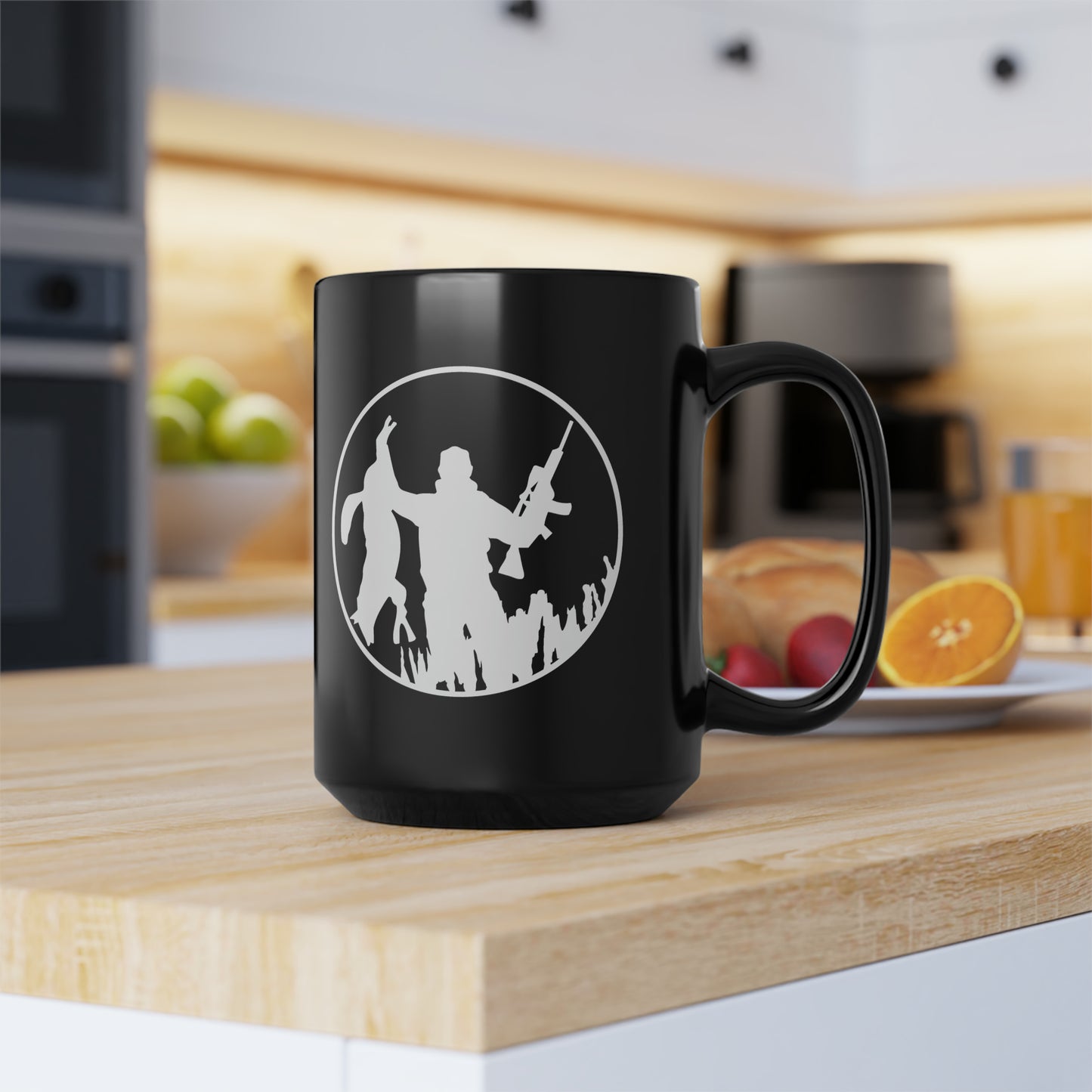 Coyote Hunter Holding Coyote Circle Mug, 15oz