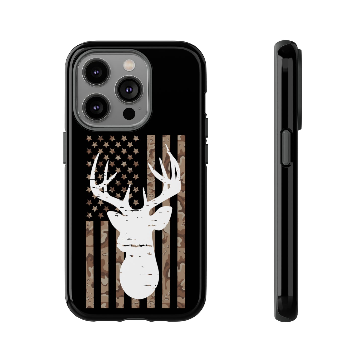 Woodland Camo Deer Head American Flag Phone Case