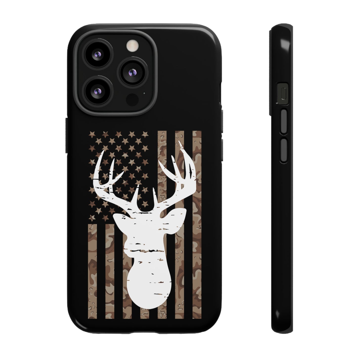 Woodland Camo Deer Head American Flag Phone Case