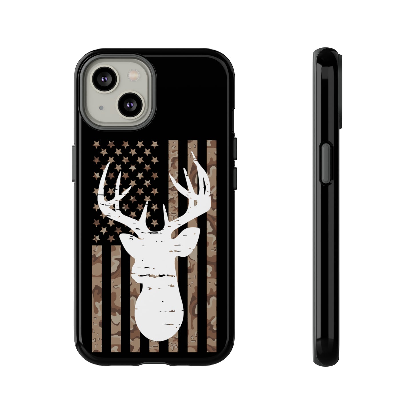 Woodland Camo Deer Head American Flag Phone Case