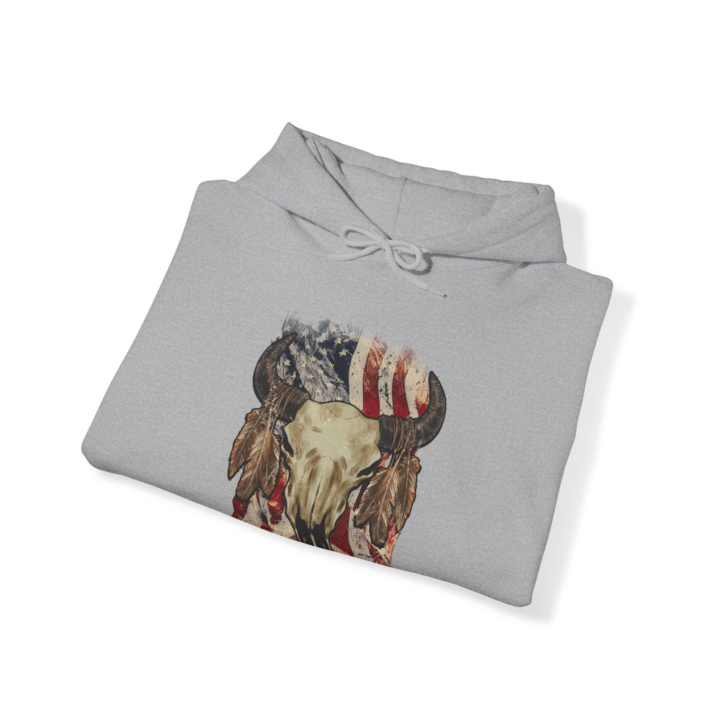 Bison Head American Flag Hooded Sweatshirt