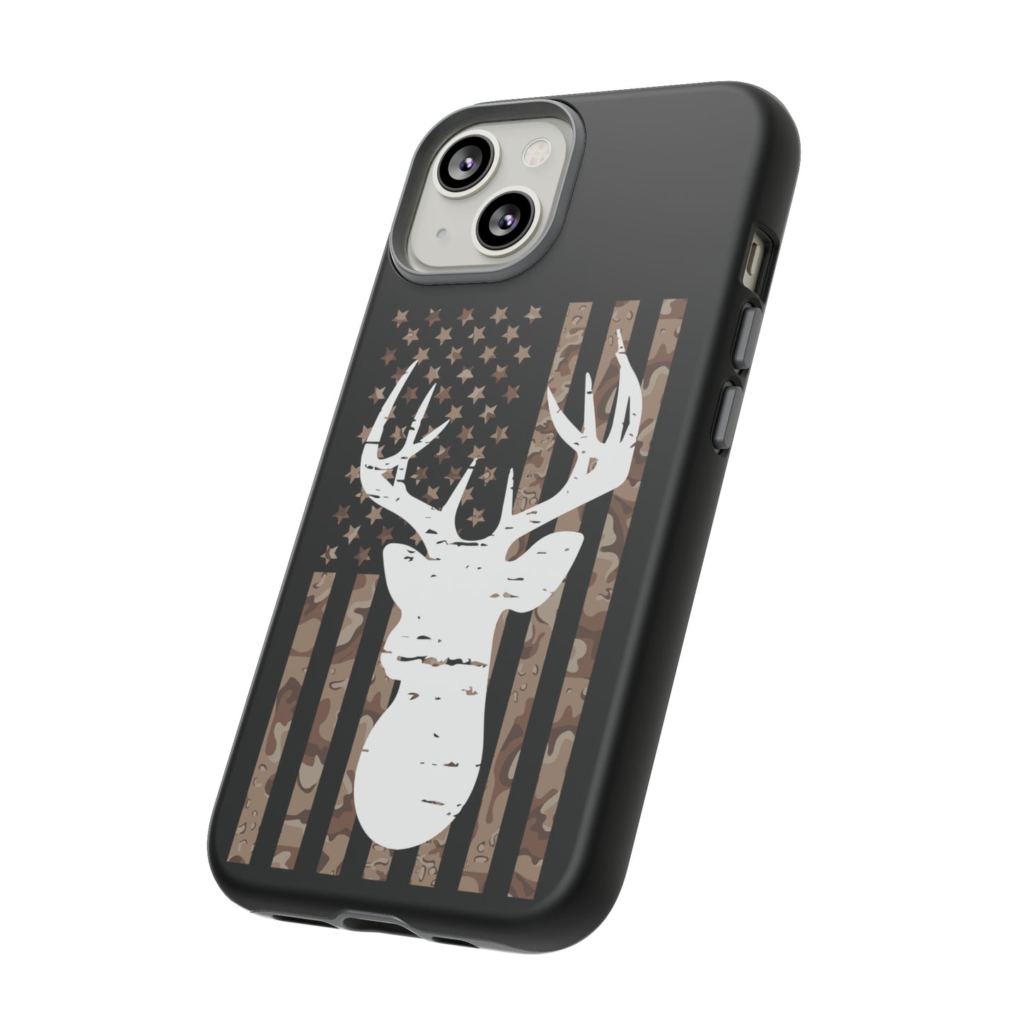 Woodland Camo Deer Head American Flag Phone Case