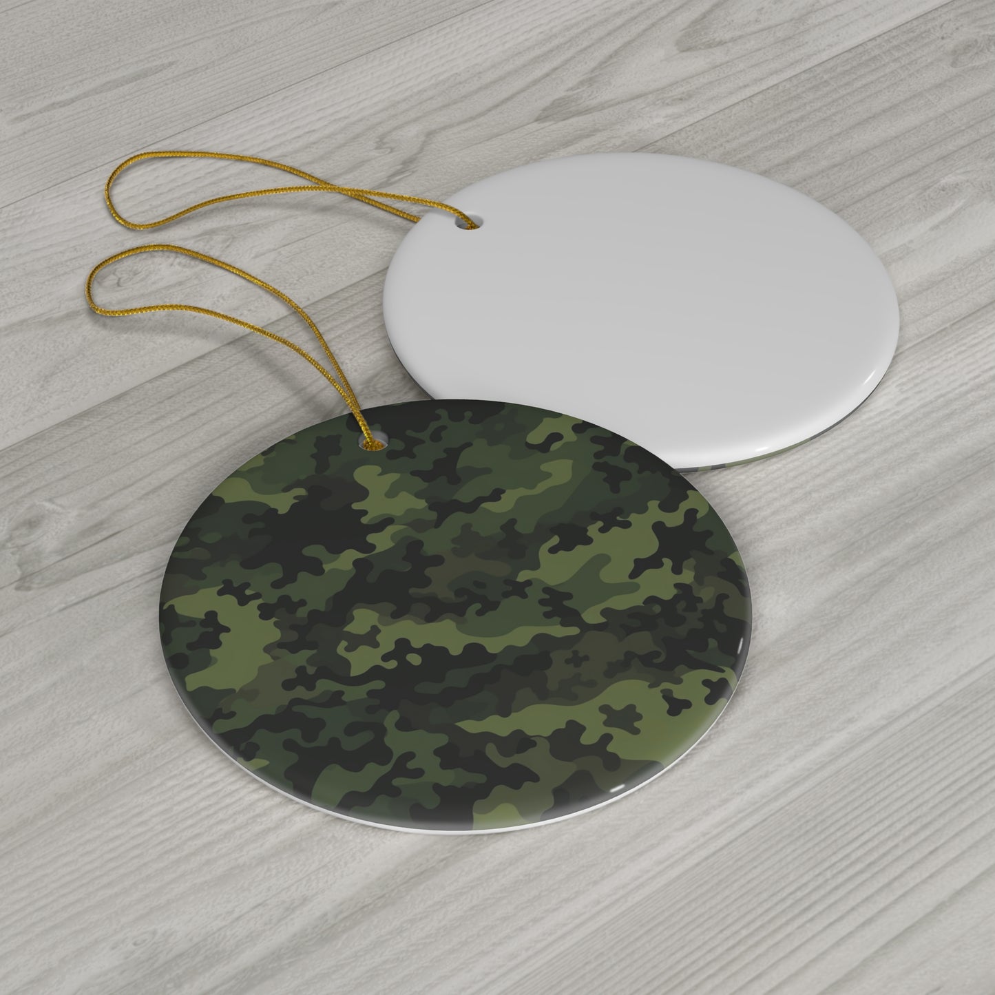 Green Camo Ceramic Christmas Ornament