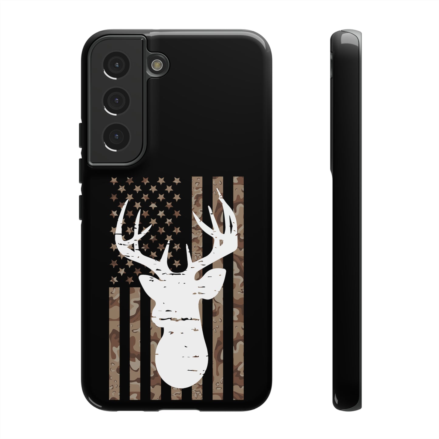 Woodland Camo Deer Head American Flag Phone Case