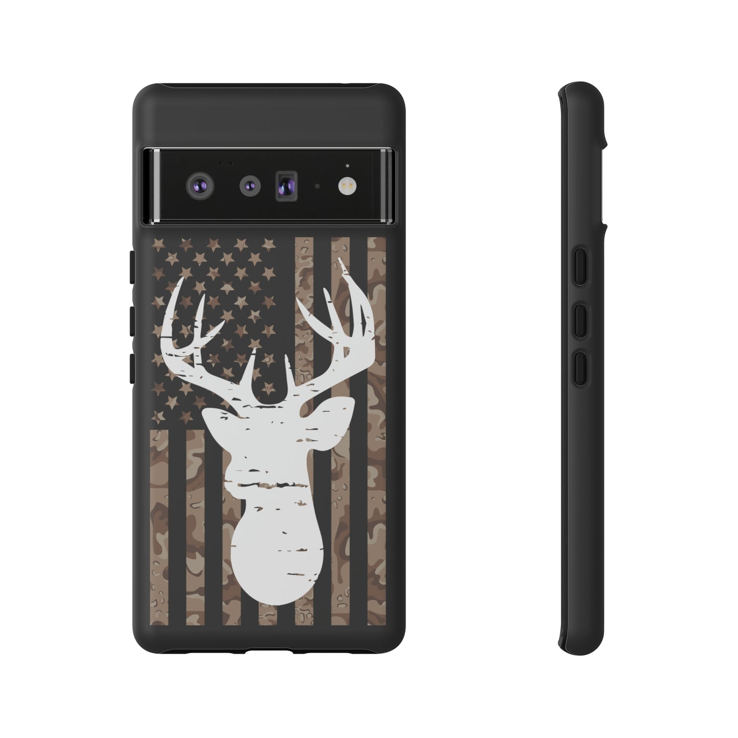 Woodland Camo Deer Head American Flag Phone Case