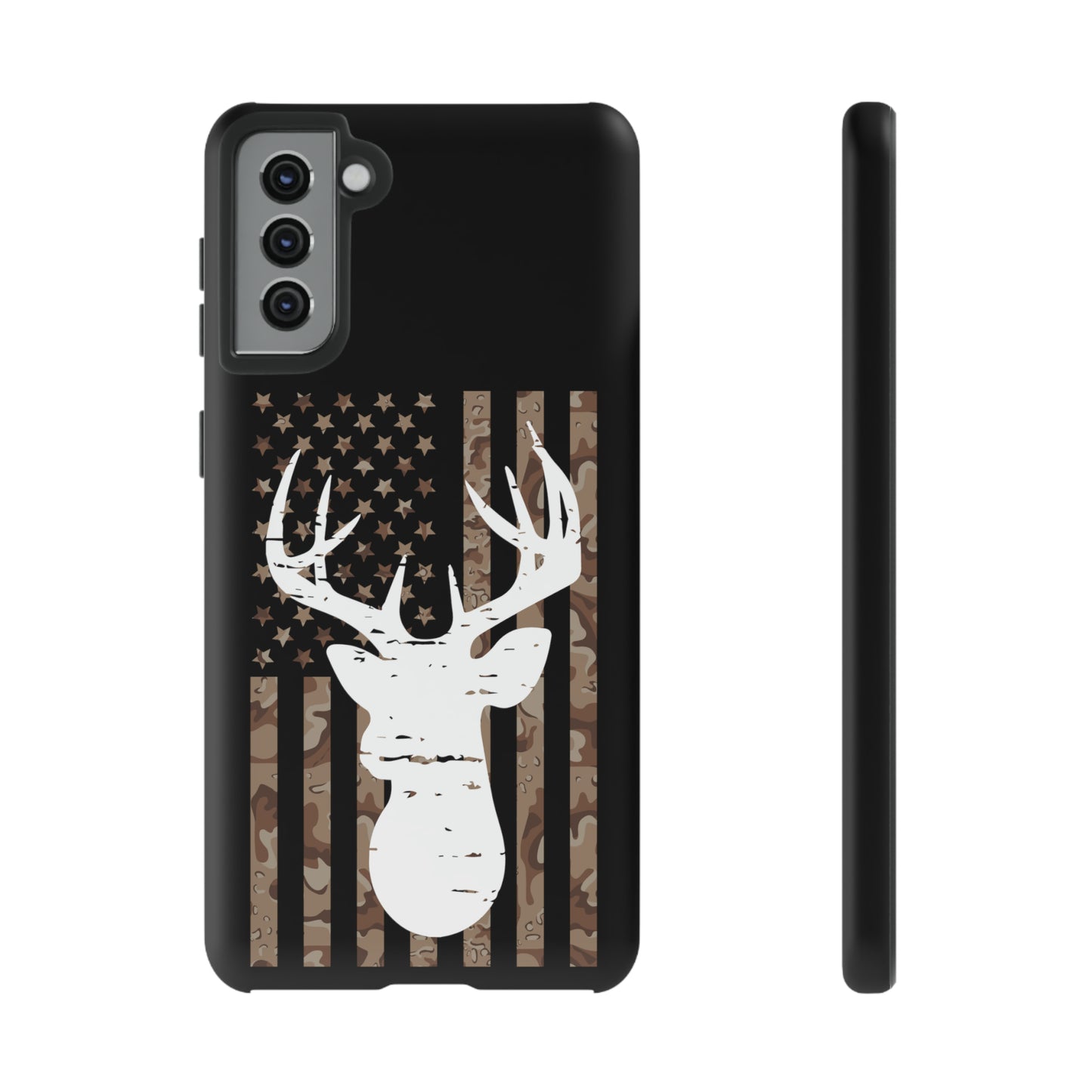 Woodland Camo Deer Head American Flag Phone Case