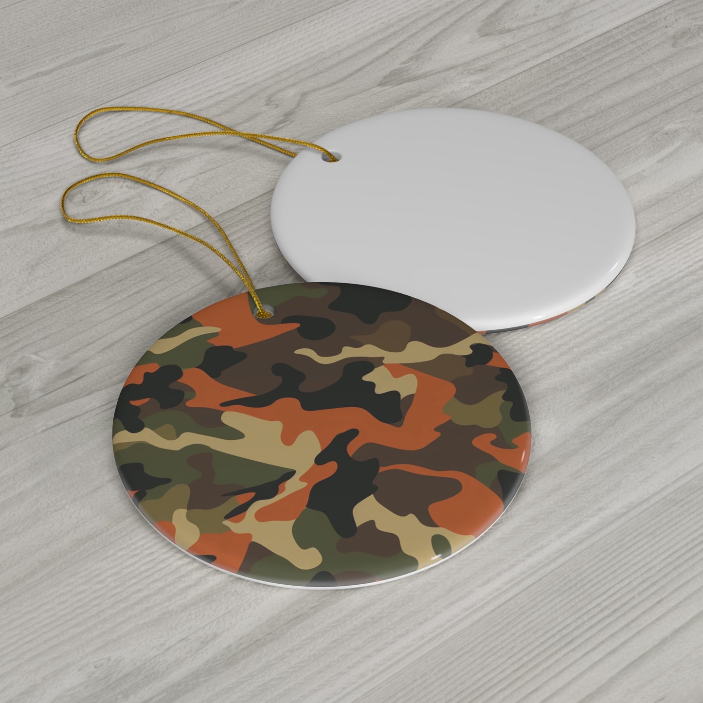 Orange Camo Ceramic Christmas Ornament