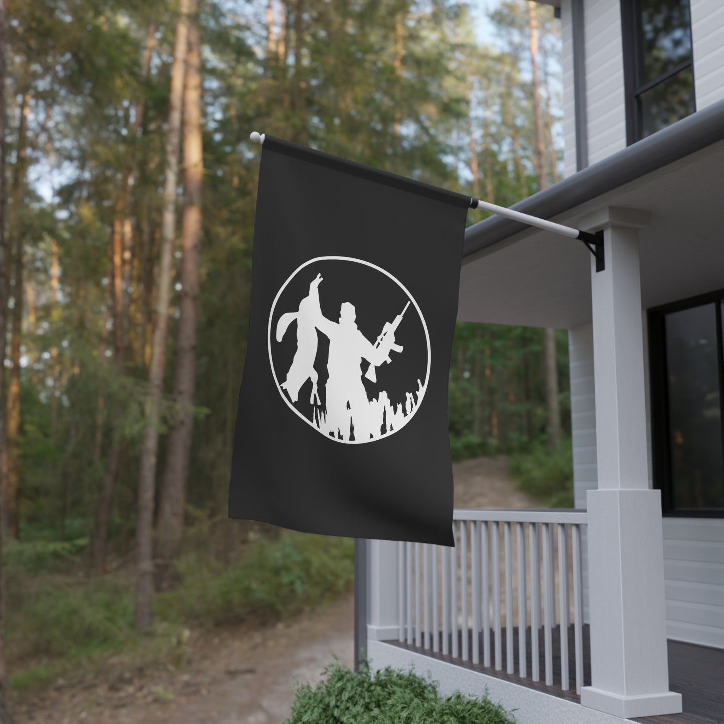 Coyote Hunter Holding Coyote Circle Flag