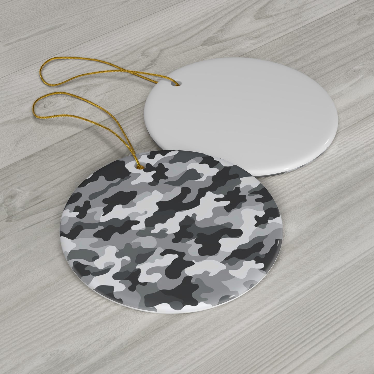 White Camo Ceramic Christmas Ornament