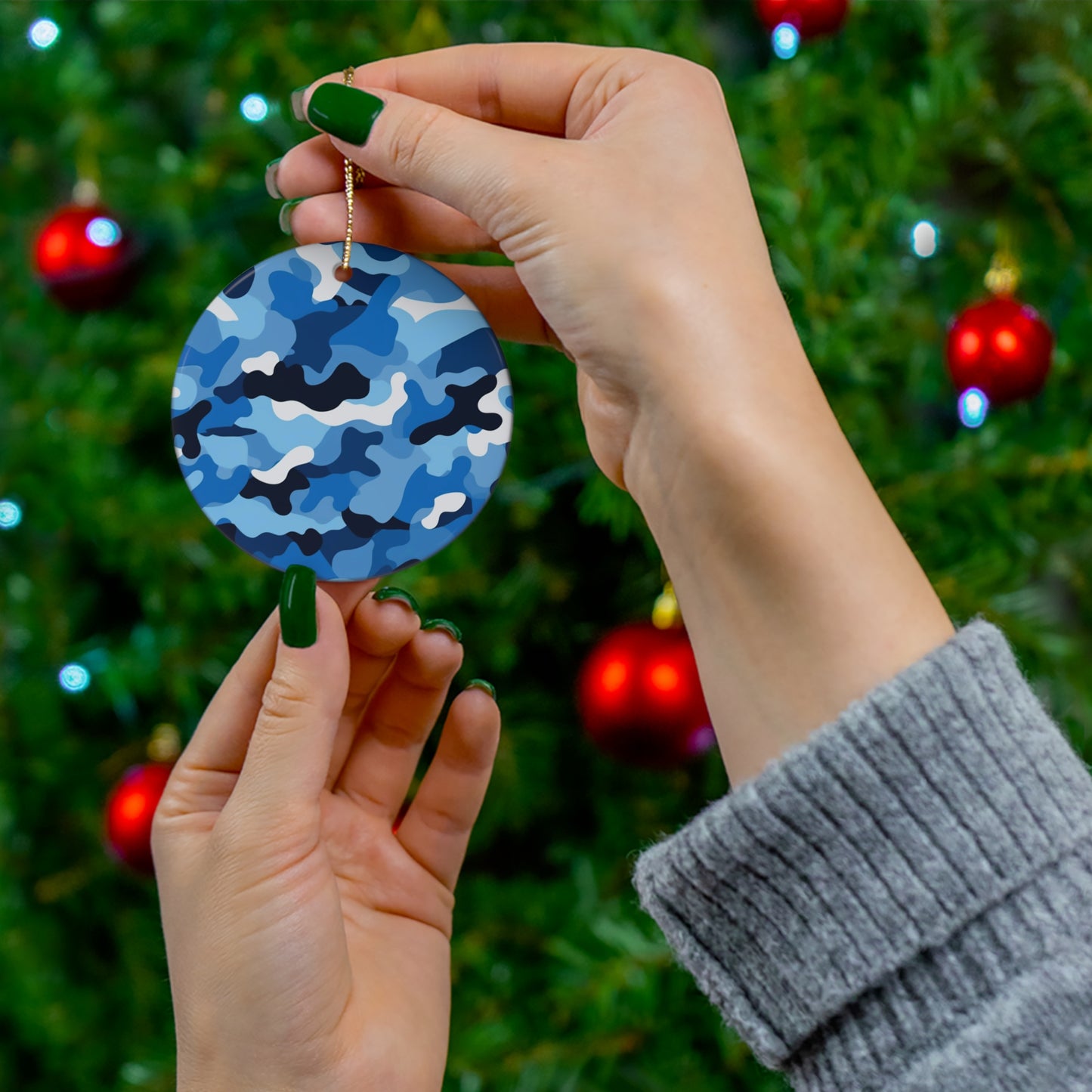 Blue Camo Ceramic Christmas Ornament