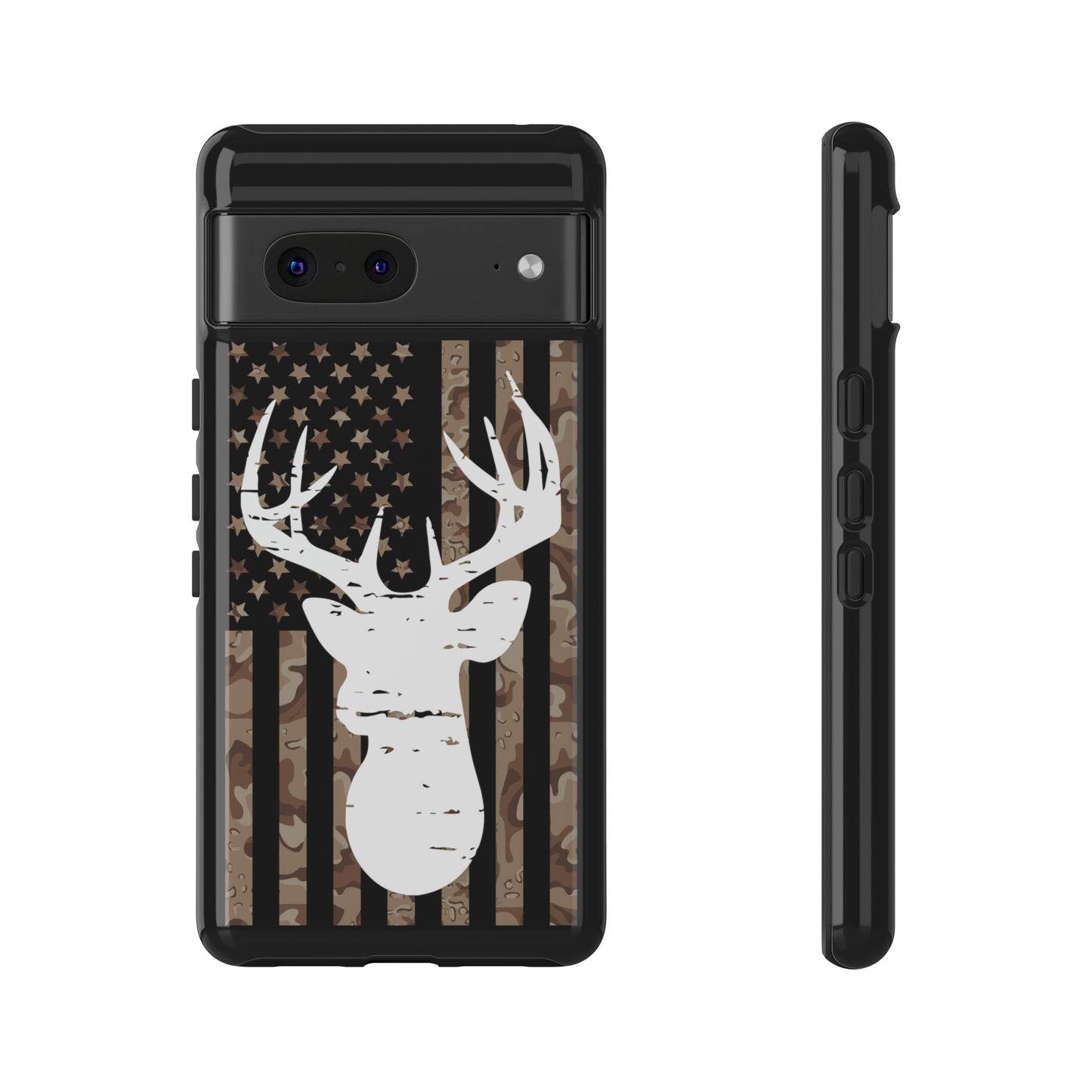 Woodland Camo Deer Head American Flag Phone Case