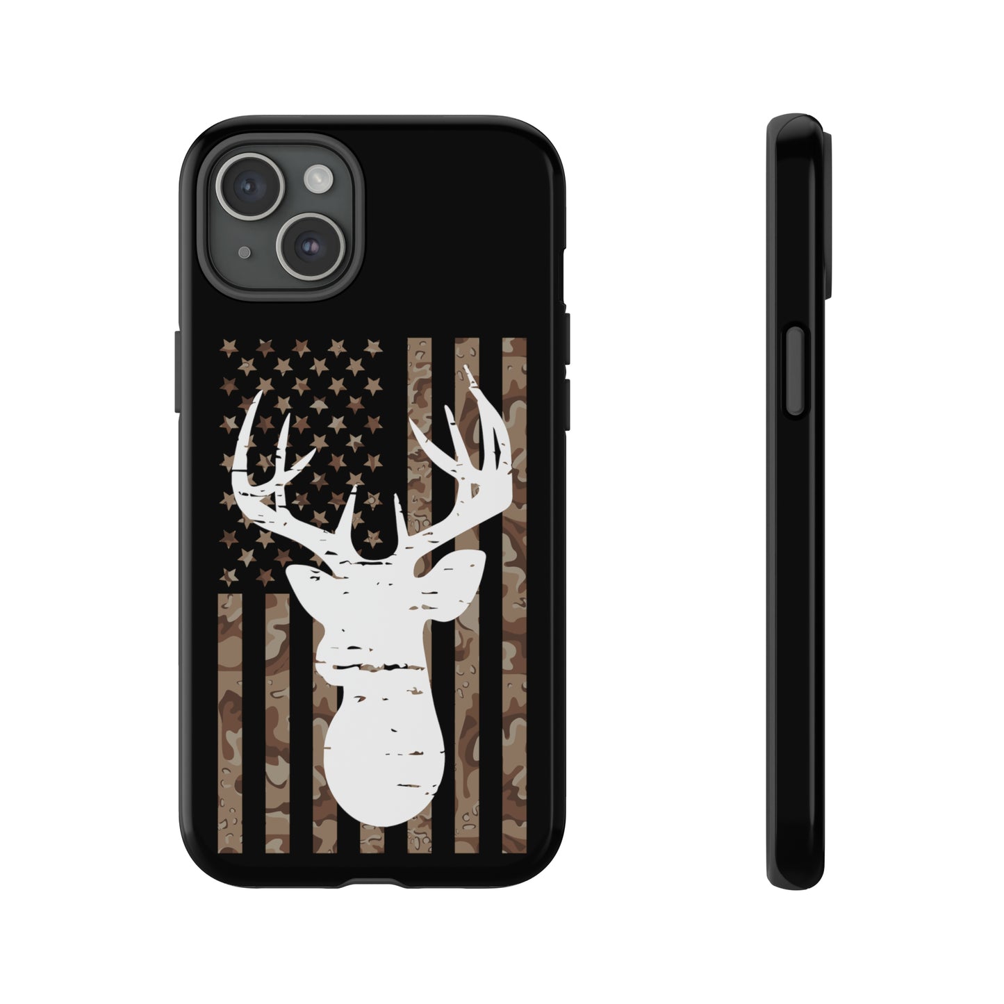 Woodland Camo Deer Head American Flag Phone Case