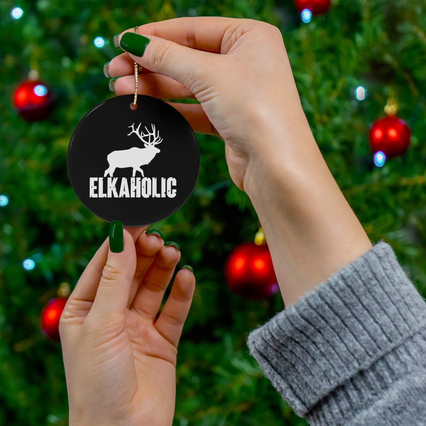 Elkaholic Ceramic Christmas Ornament