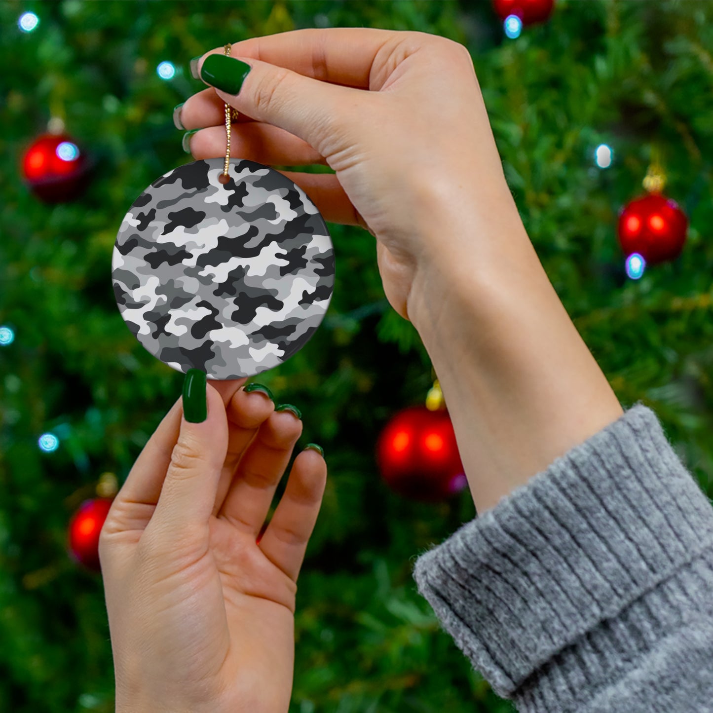 White Camo Ceramic Christmas Ornament