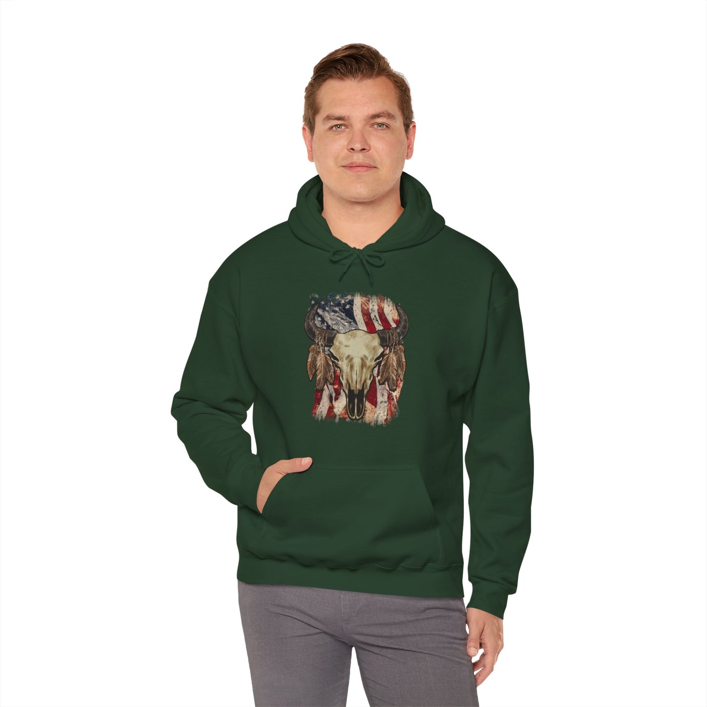 Bison Head American Flag Hooded Sweatshirt