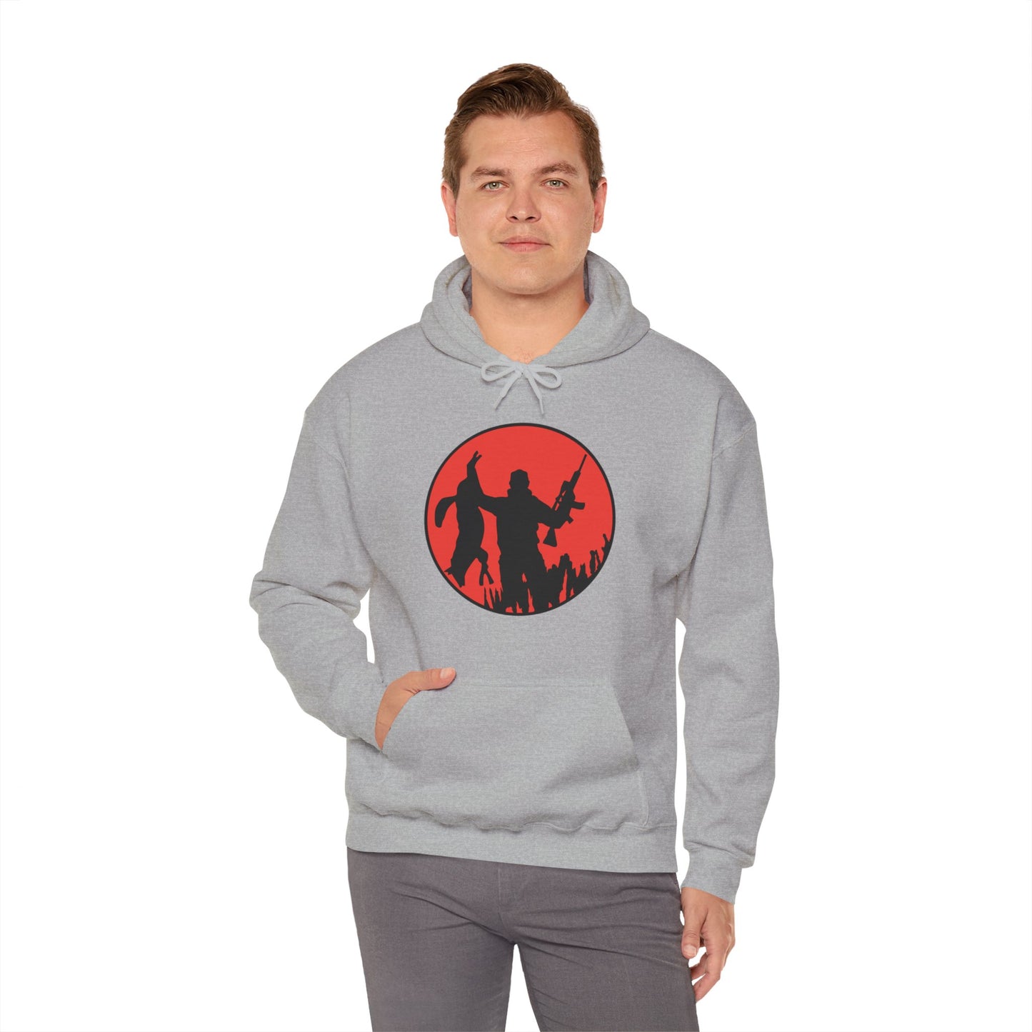 Coyote Hunter Holding Coyote Red Circle Hooded Sweatshirt