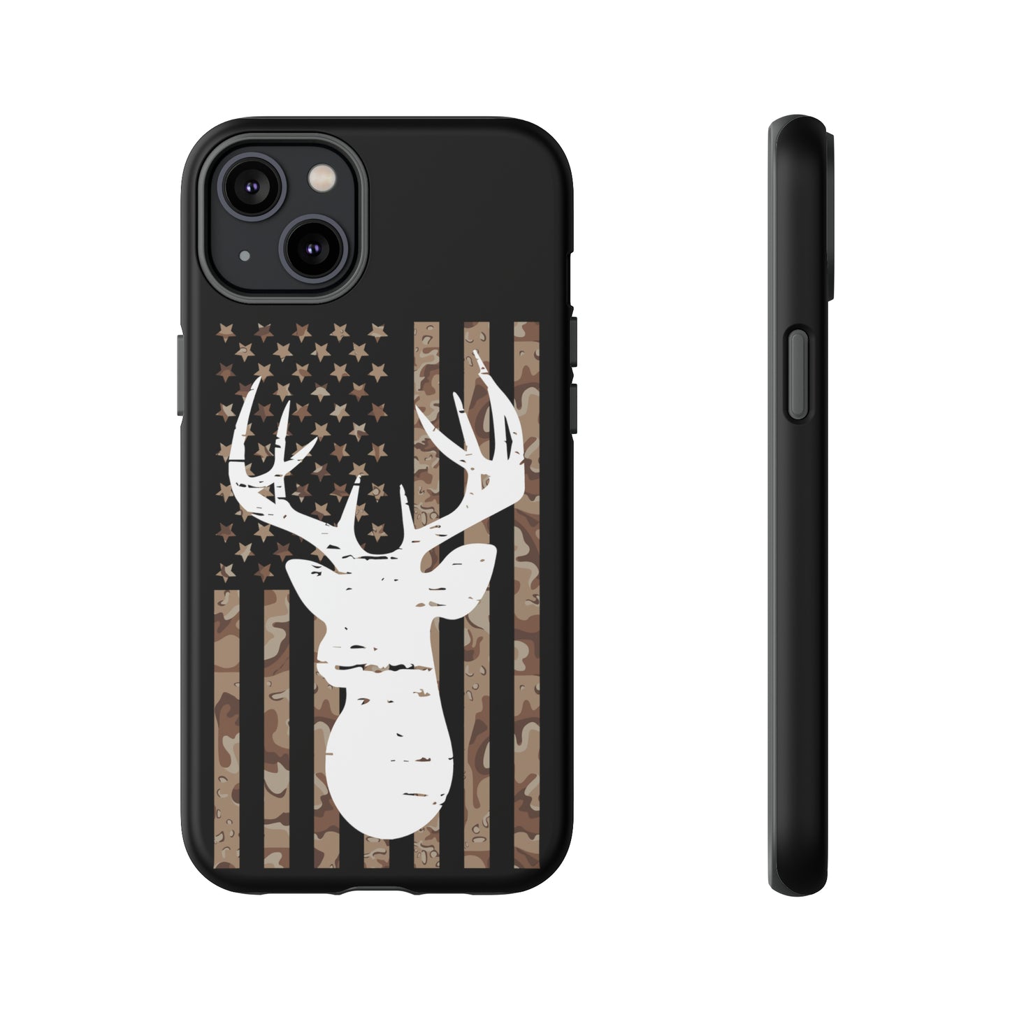 Woodland Camo Deer Head American Flag Phone Case