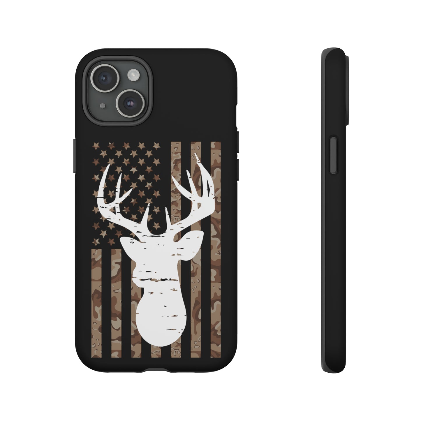 Woodland Camo Deer Head American Flag Phone Case