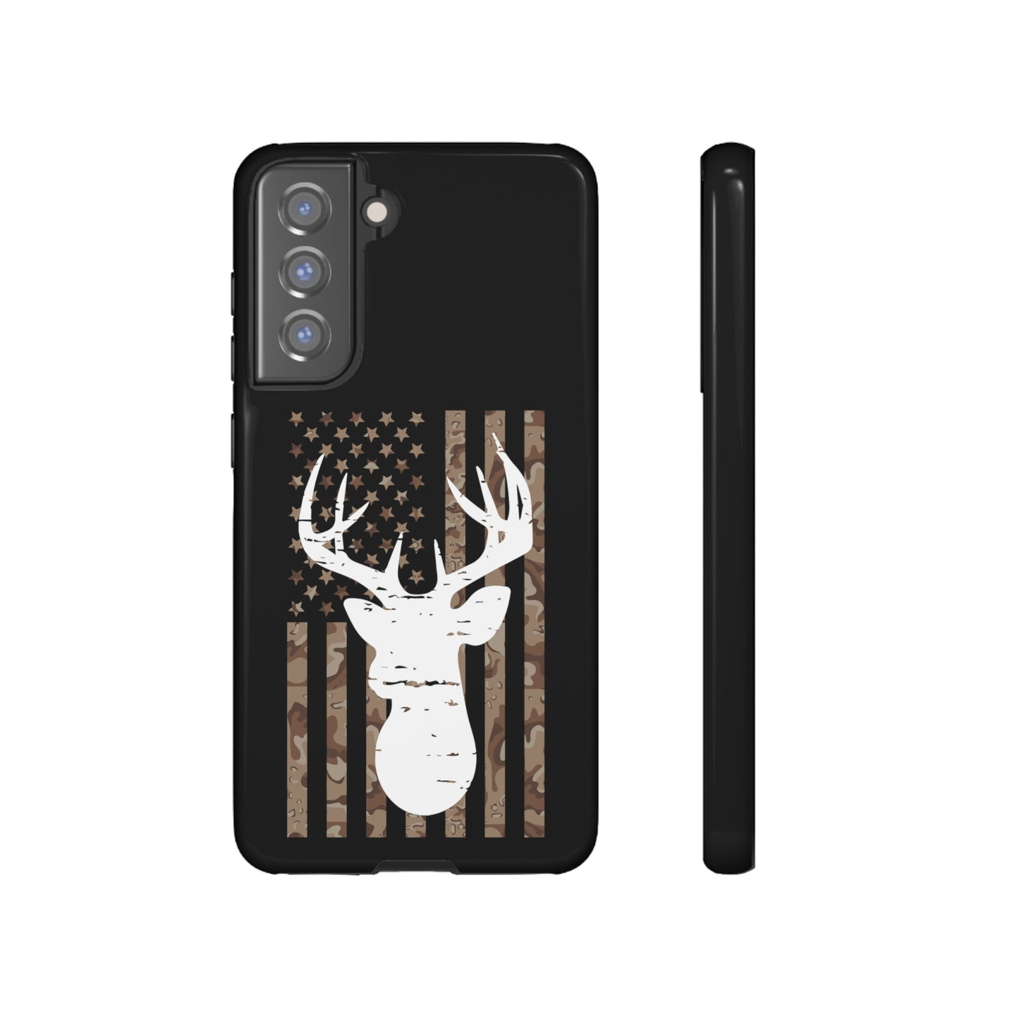 Woodland Camo Deer Head American Flag Phone Case