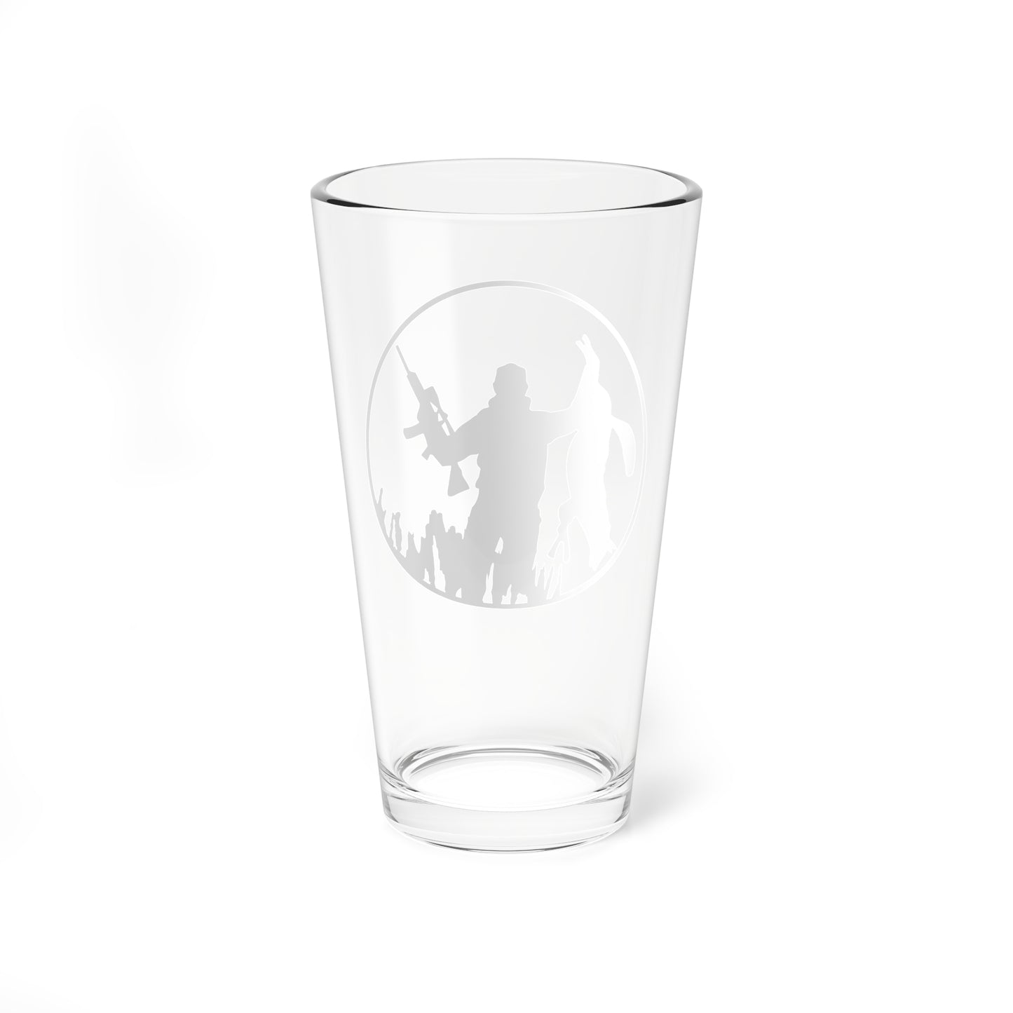 Coyote Hunter Holding Coyote Circle Pint Glass