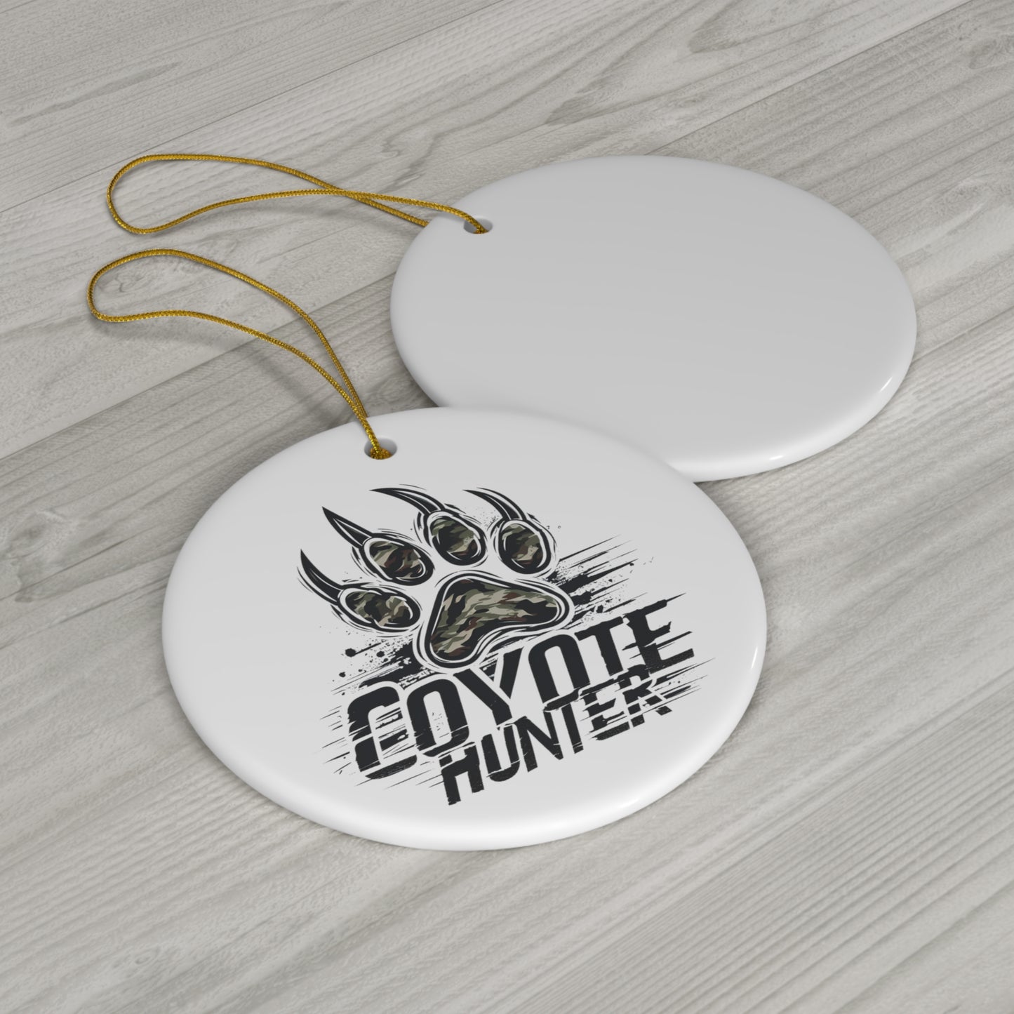 Coyote Hunter Paw Print Ceramic Christmas Ornament