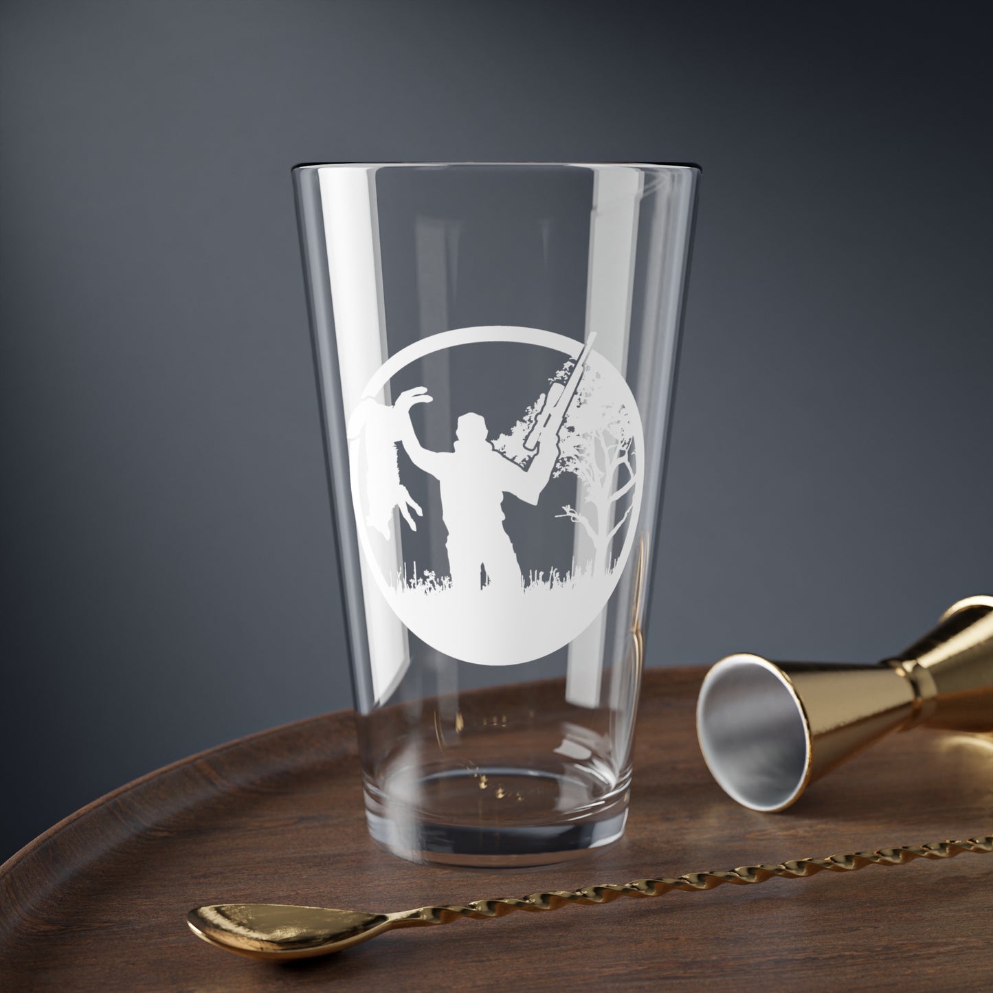 Coyote Hunter Holding Coyote White Circle Pint Glass