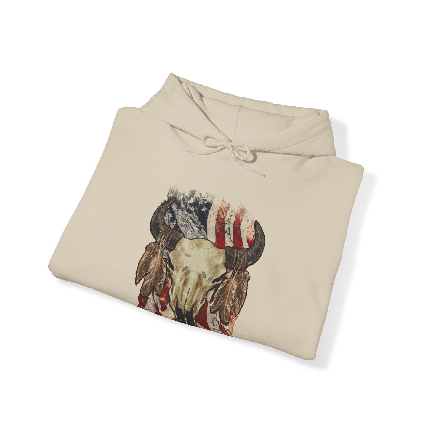 Bison Head American Flag Hooded Sweatshirt