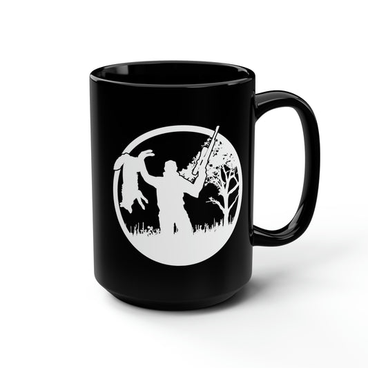 Coyote Hunter Holding Coyote White Circle Mug, 15oz