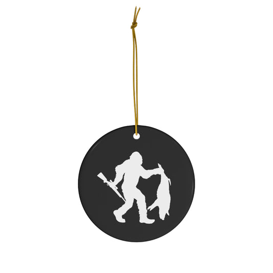 Bigfoot Hog Hunting Ceramic Christmas Ornament