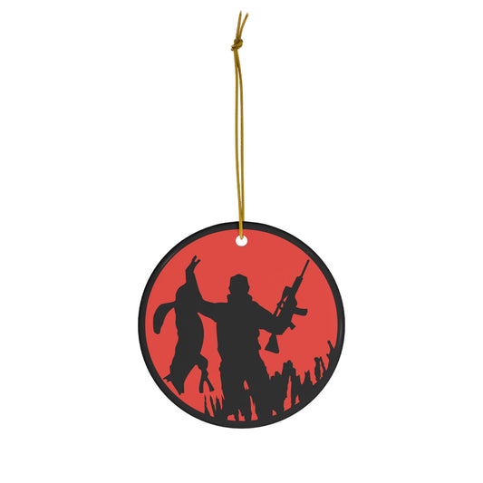 Coyote Hunter Red Ceramic Christmas Ornament