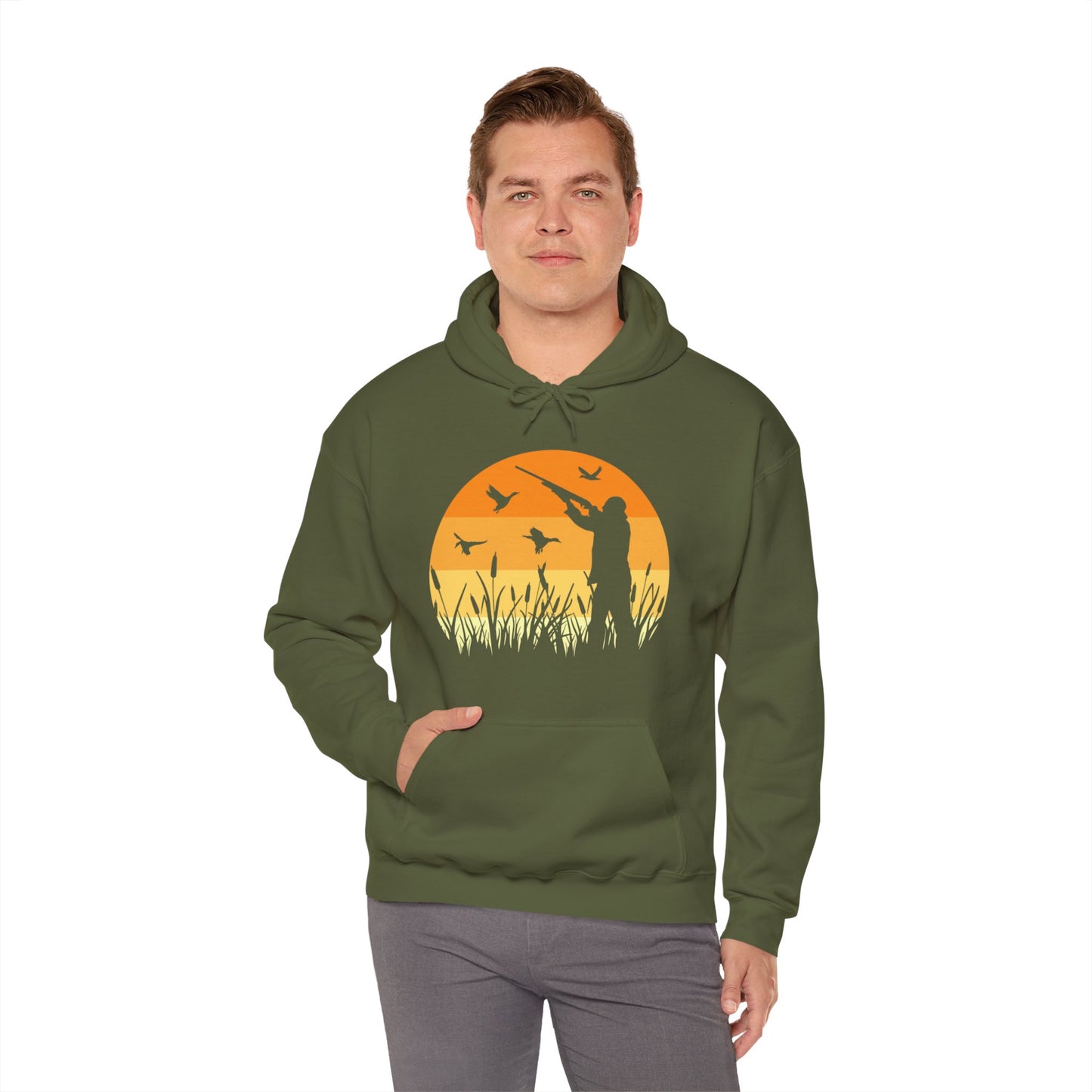 Duck Hunting Sunset Scene Hooded Sweatshirt