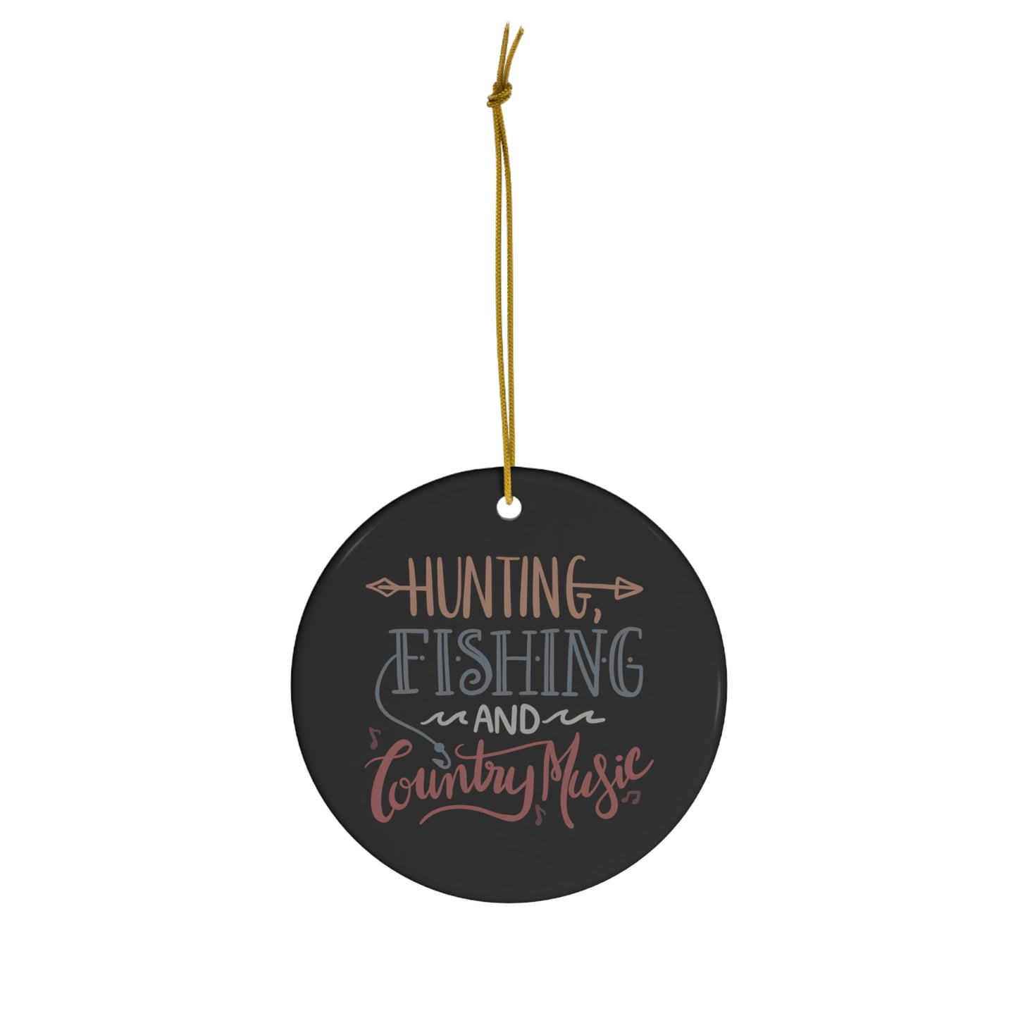 Hunting Fishing and Country Music Ceramic Christmas Ornament