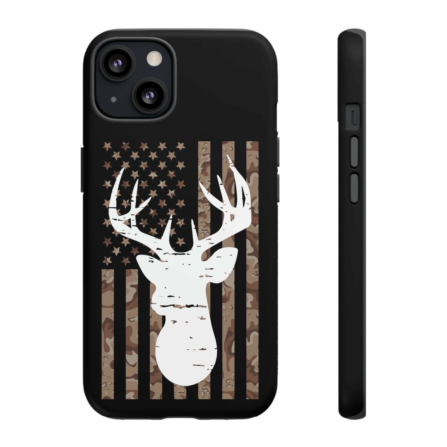 Woodland Camo Deer Head American Flag Phone Case