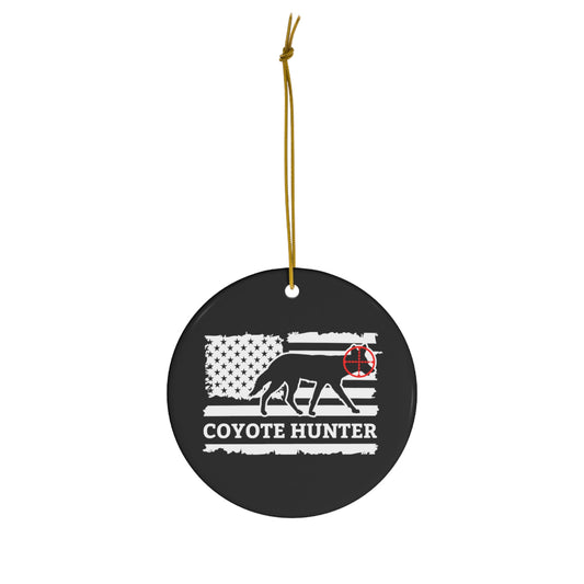 Coyote Hunter American Flag Ceramic Christmas Ornament