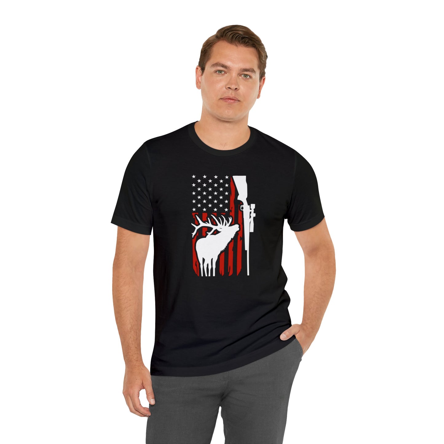 Elk American Flag Gun T-Shirt