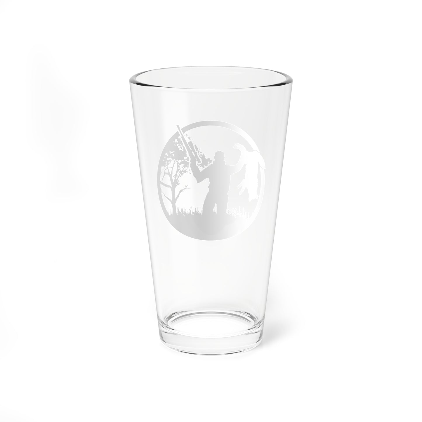 Coyote Hunter Holding Coyote White Circle Pint Glass