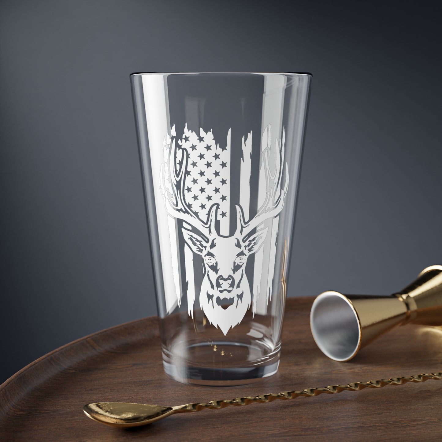 American Flag Deer Head Hunting Pint Glass