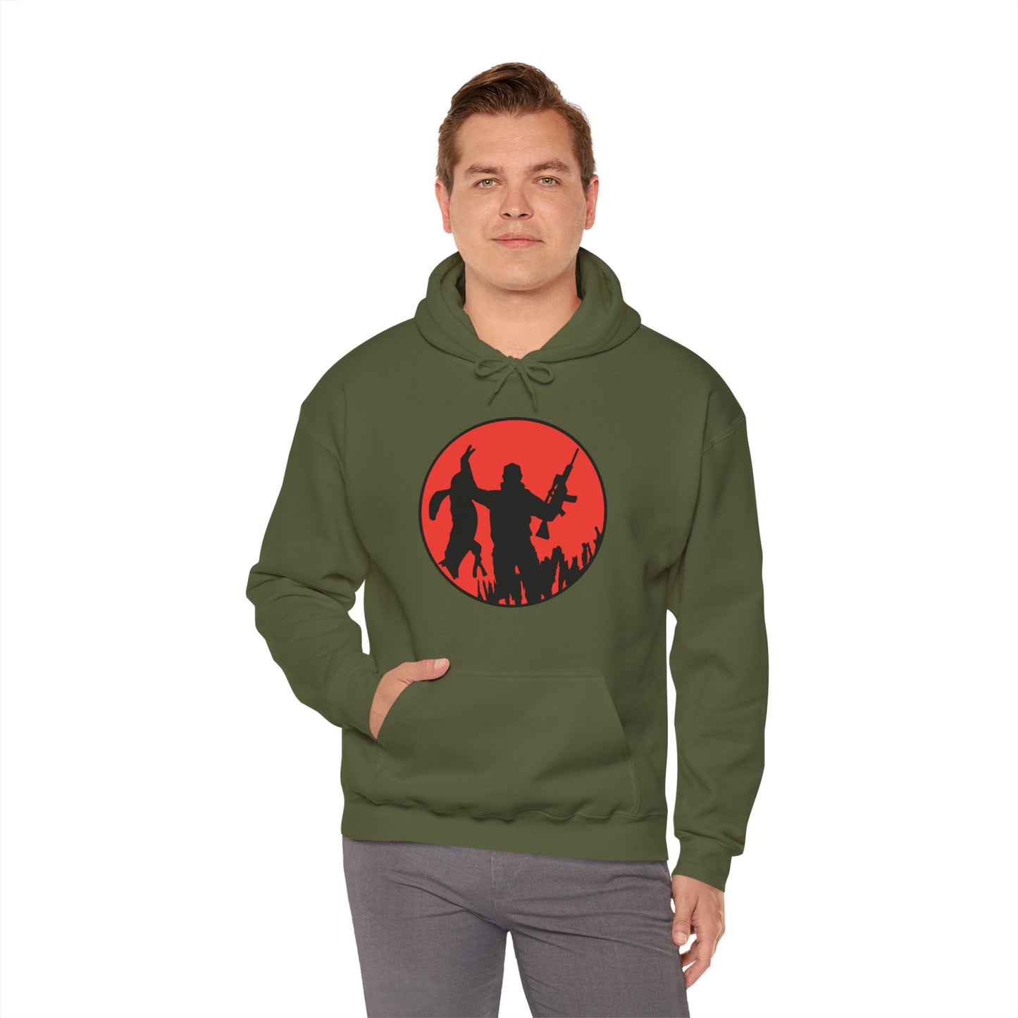 Coyote Hunter Holding Coyote Red Circle Hooded Sweatshirt