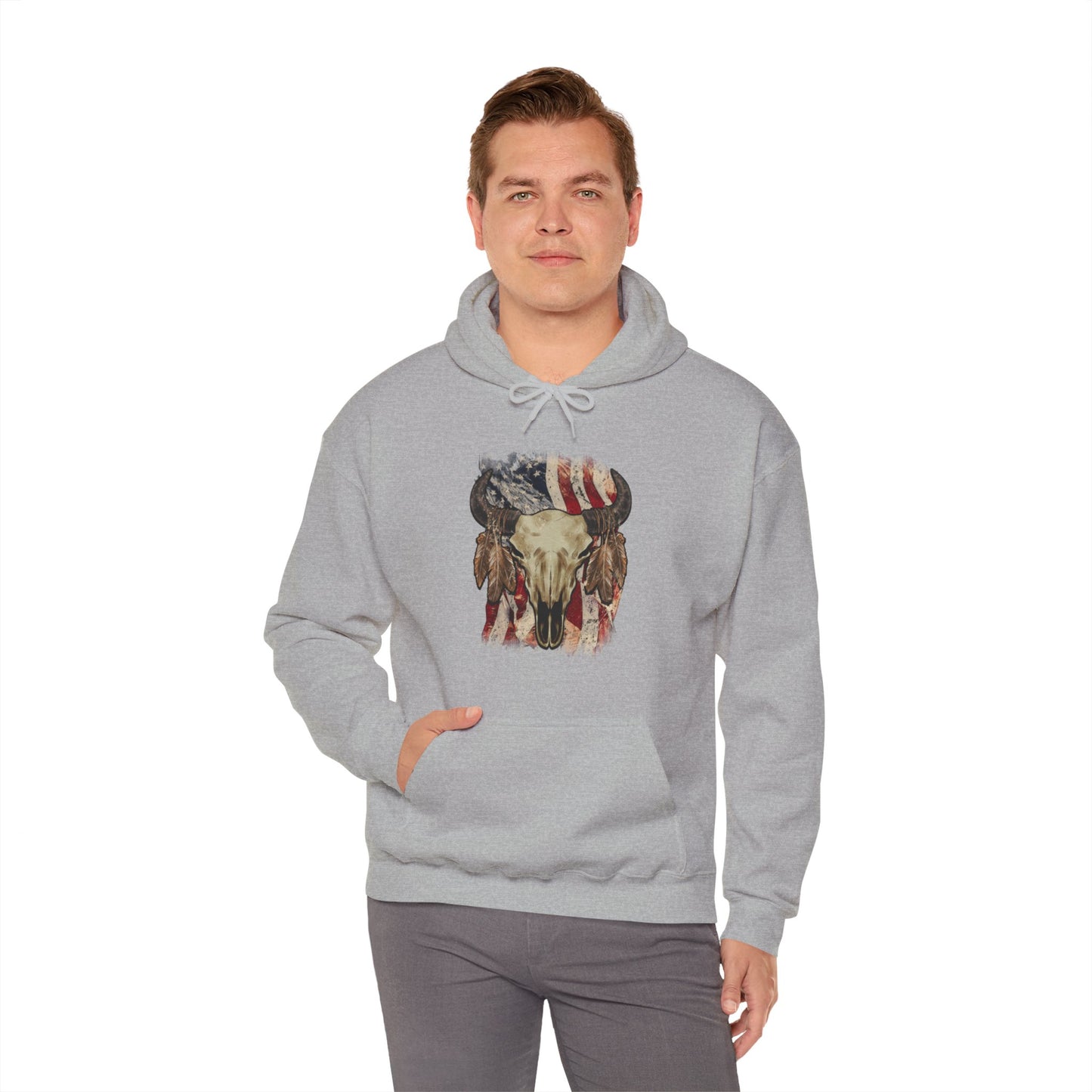 Bison Head American Flag Hooded Sweatshirt