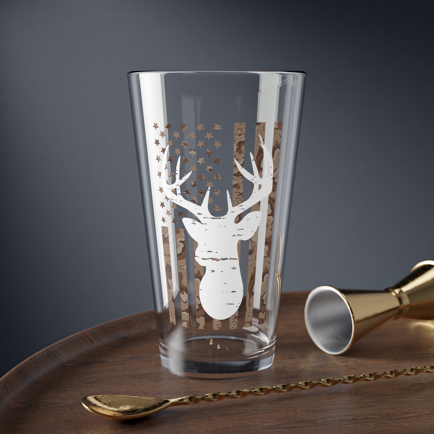 Camo American Flag Deer Head Pint Glass