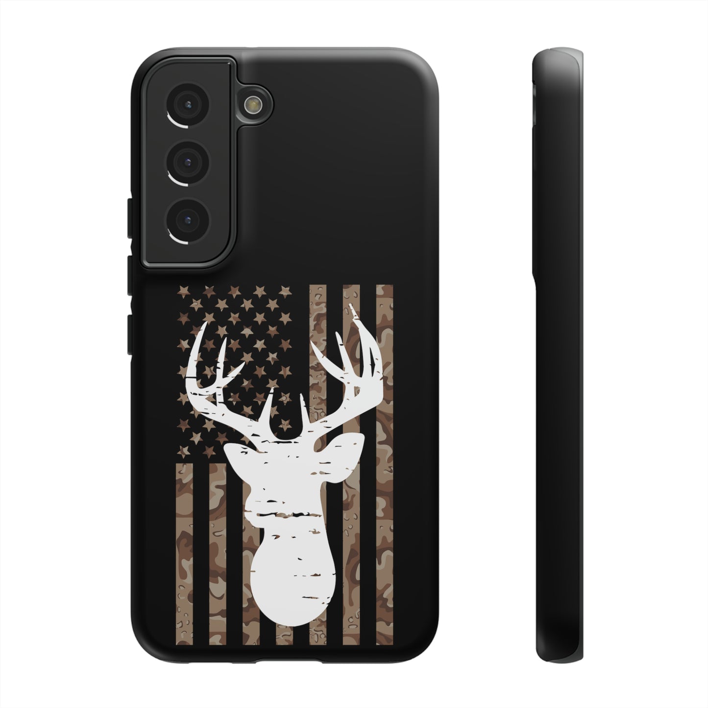 Woodland Camo Deer Head American Flag Phone Case