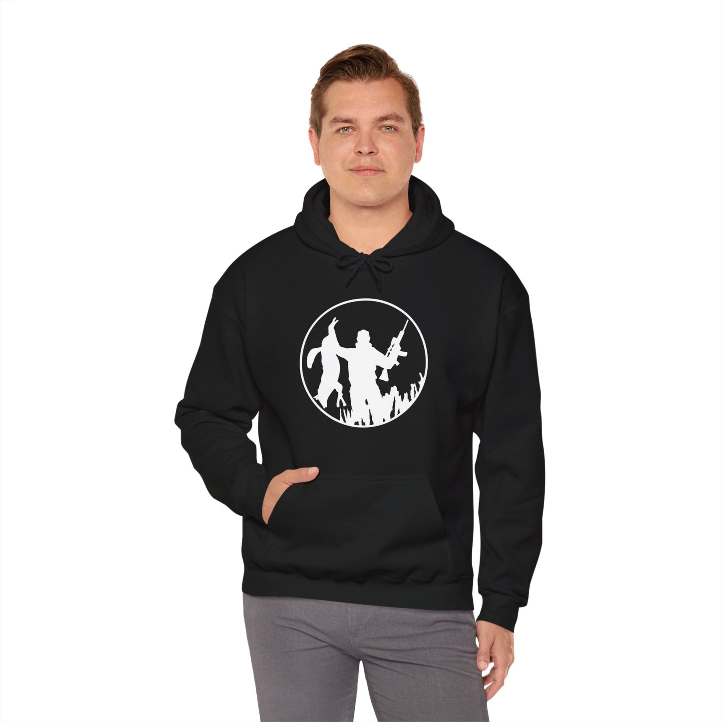 Coyote Hunter Holding Coyote Circle Hooded Sweatshirt