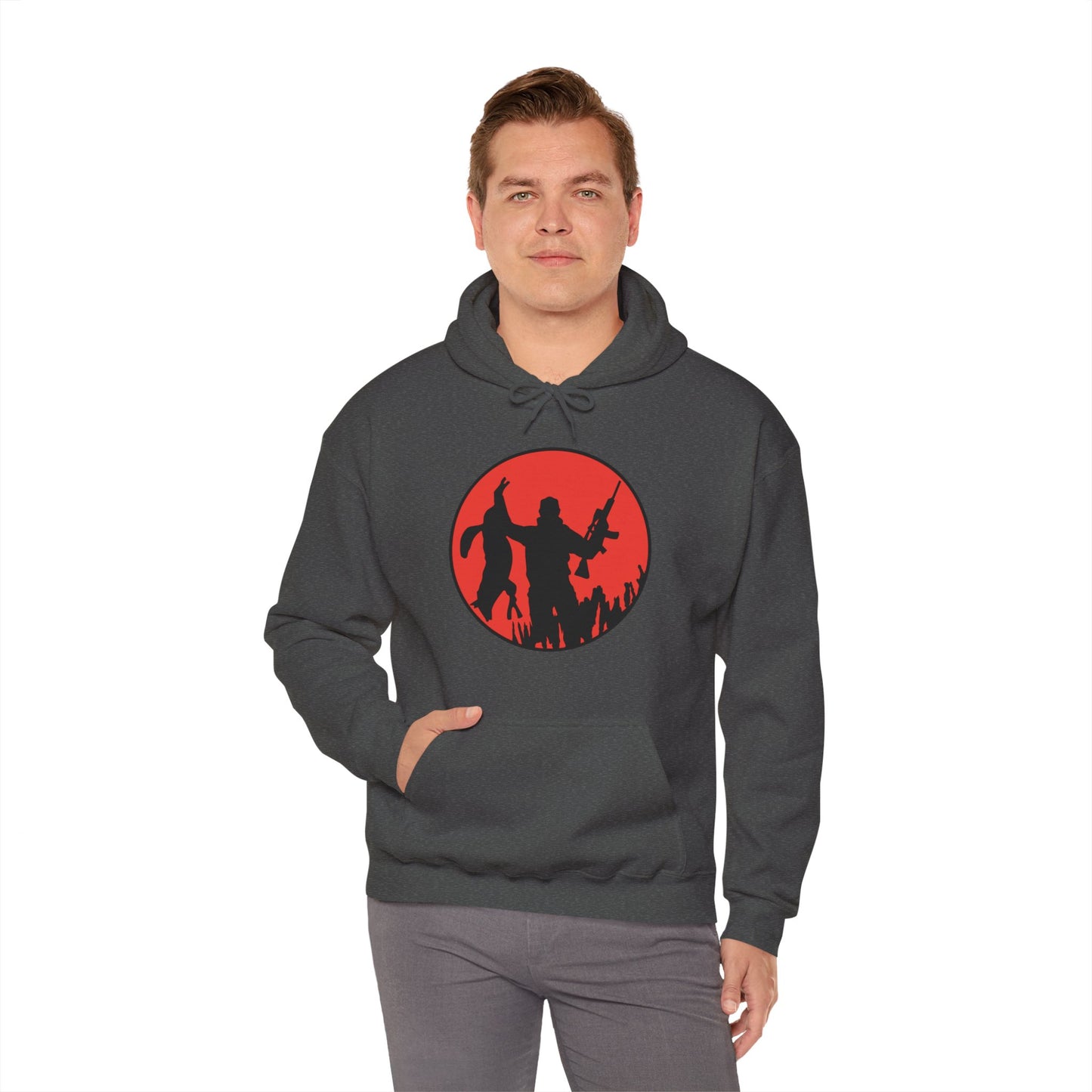 Coyote Hunter Holding Coyote Red Circle Hooded Sweatshirt