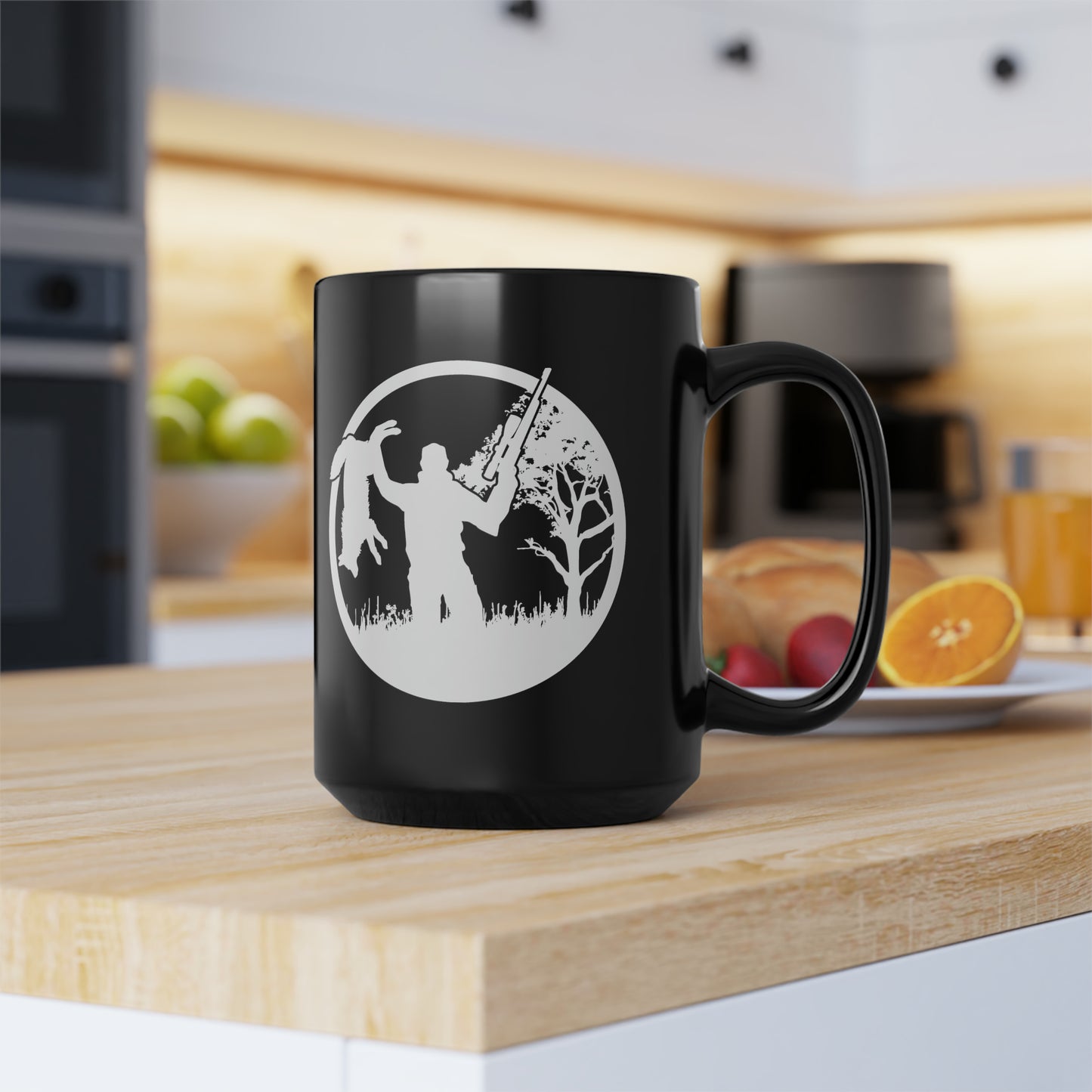 Coyote Hunter Holding Coyote White Circle Mug, 15oz