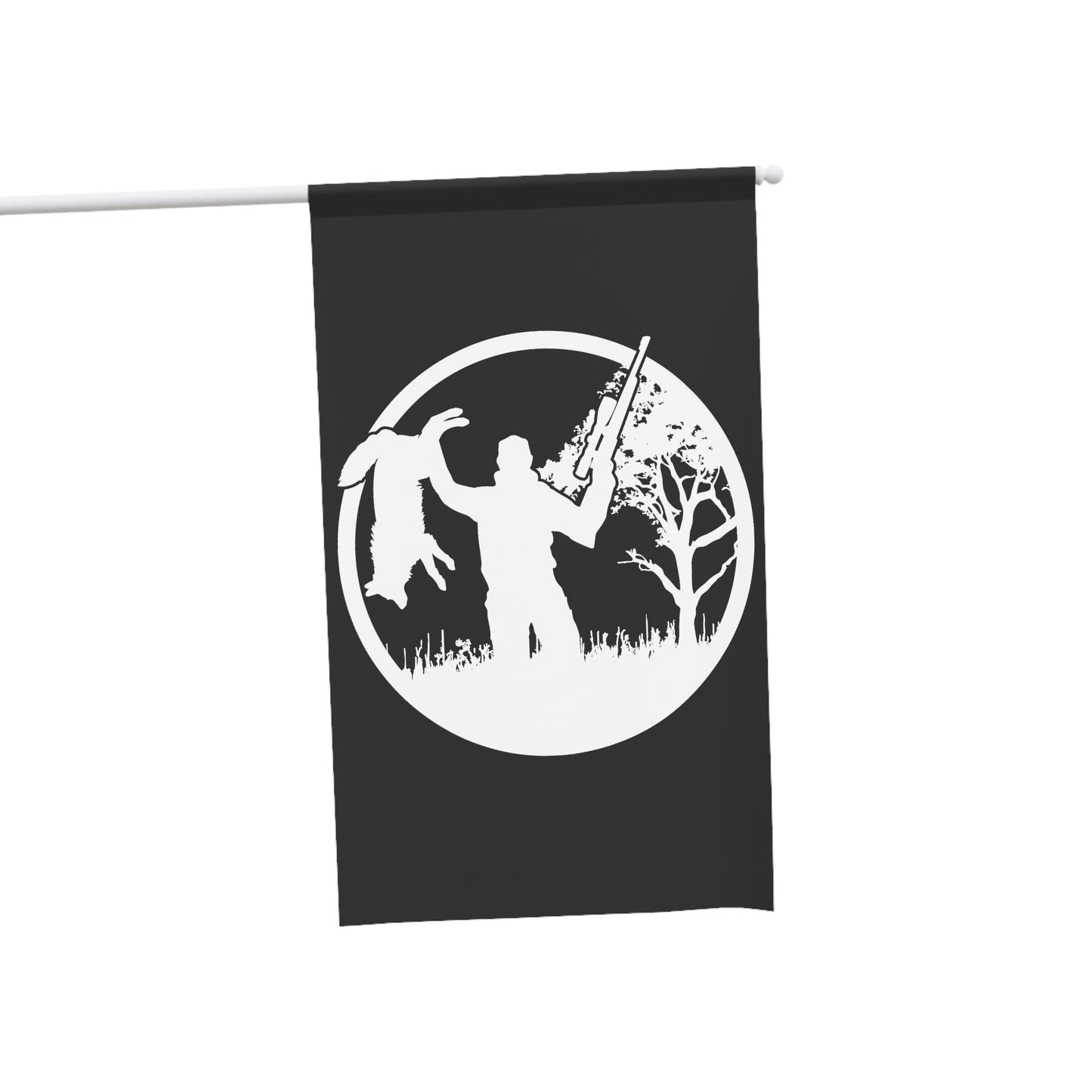 Coyote Hunter Holding Coyote White Circle Flag