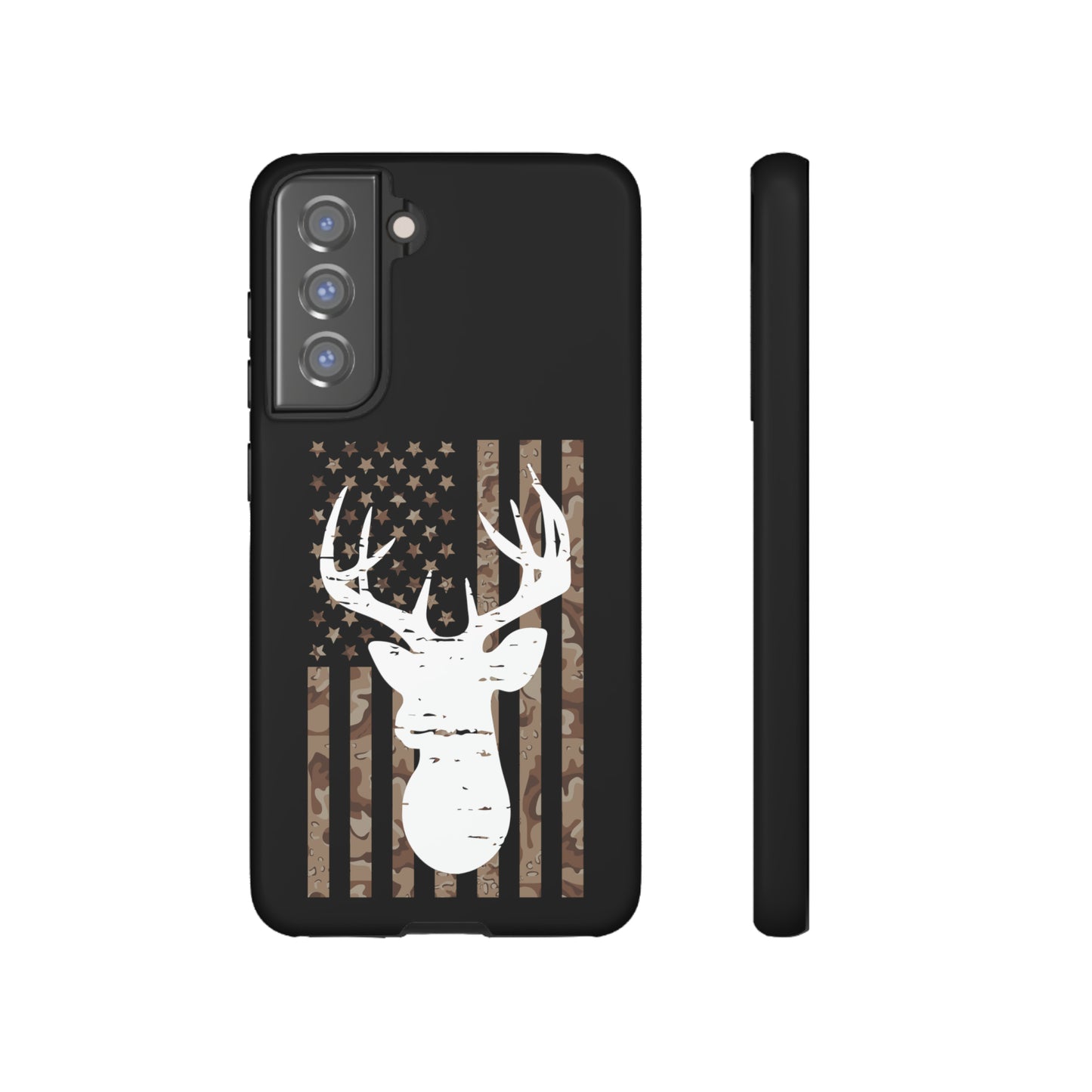 Woodland Camo Deer Head American Flag Phone Case