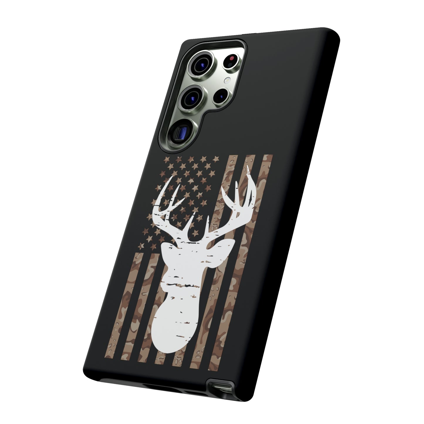 Woodland Camo Deer Head American Flag Phone Case