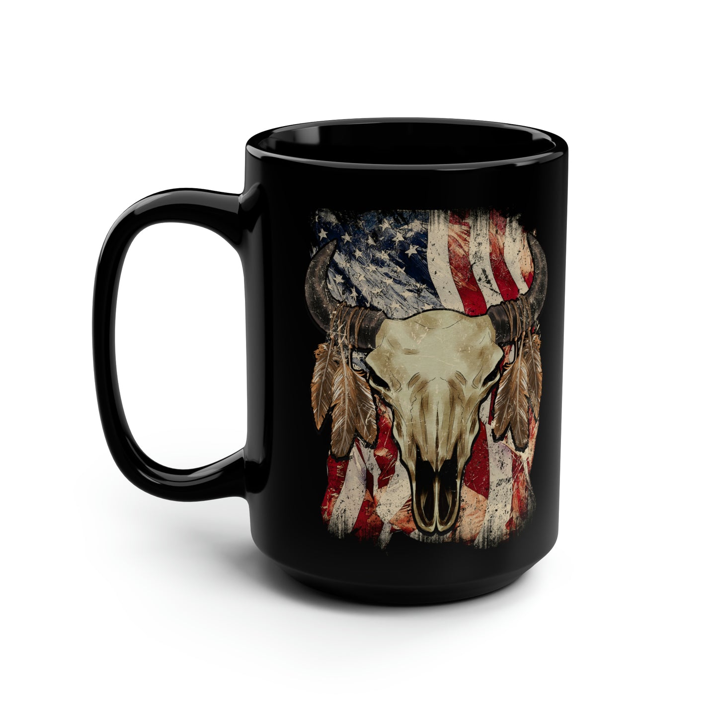 Bison Head American Flag Hunting Mug, 15oz