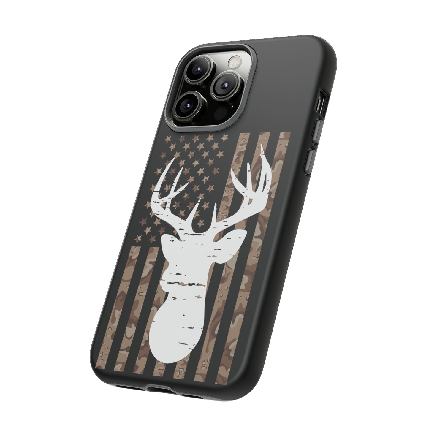 Woodland Camo Deer Head American Flag Phone Case