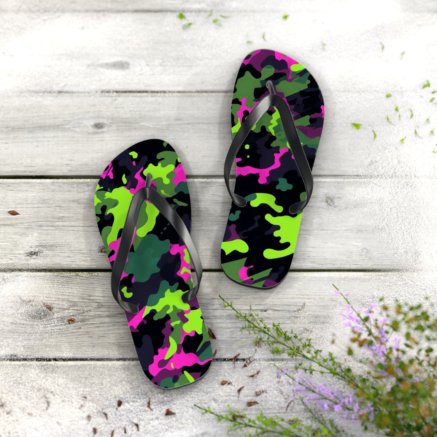 Neon Camo Flip Flops